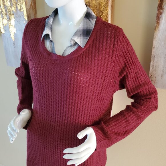 Faded Glory Plus Twofer Sweater with Built-In Collared Shirt SZ L (12-14) - Picture 8 of 9